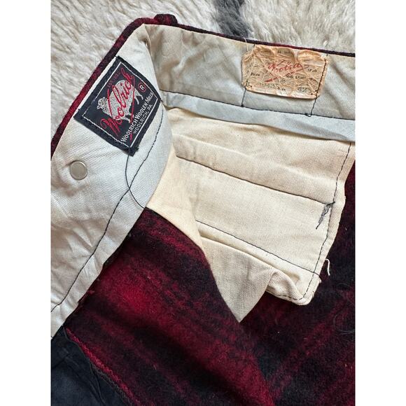 Vintage WOOLRICH Mackinaw Wool Hunting Pants Breech plaid Buffalo Oxblood USA - Picture 4 of 15
